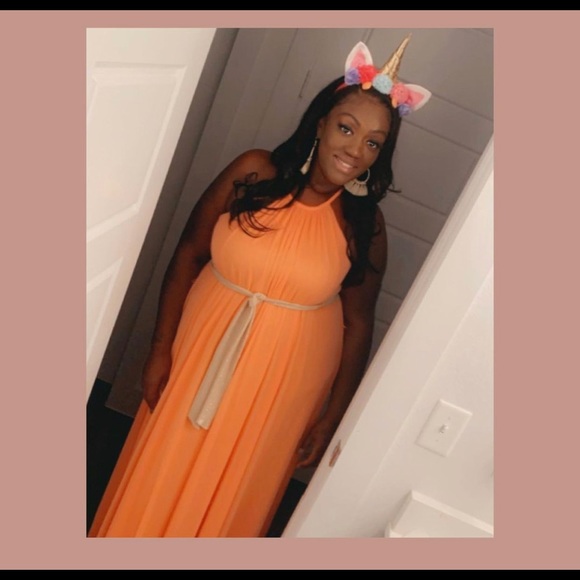 Coral Halter Bridesmaid Dress w/skinny sash - Picture 1 of 1